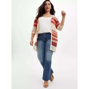 Torrid Open Knit Stripe Crochet‎ Boho Duster Cardigan Sweater Size 3